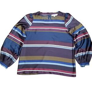 Loft Women's Multicolor Casual Tunic Long Button Cuffed Sleeves Round Neck Sz S